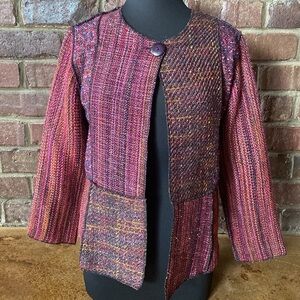 Coldwater Creek‎ pink tweed and Boucle patchwork cardigan suit jacket